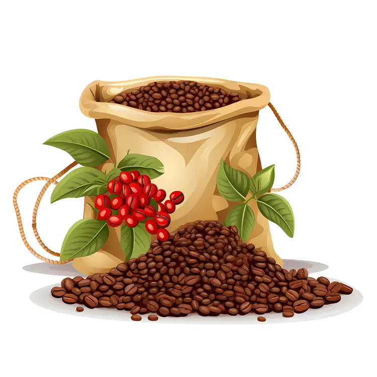 Bag of Coffee Beans with Green Leaves