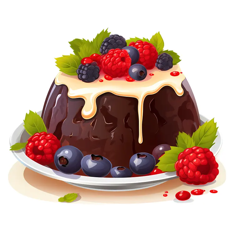 Chocolate Pudding with Berries and Cream