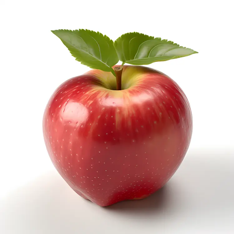 Fresh Red Apple with Green Leaves