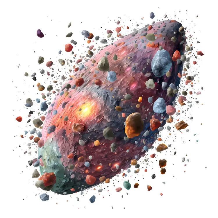 Colorful Asteroid with Space Debris
