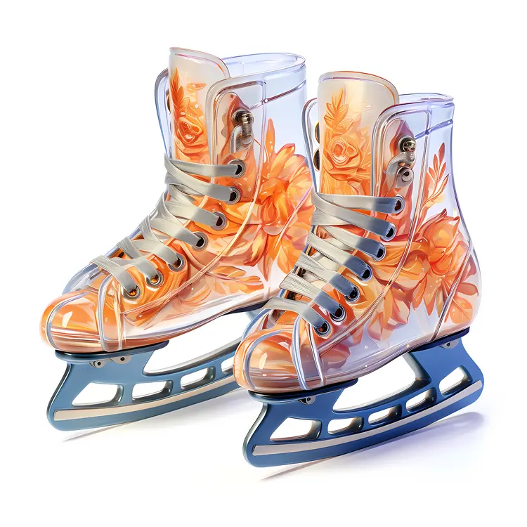 Transparent Ice Skates with Orange Floral Design