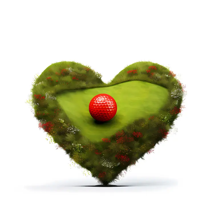 Heart-Shaped Golf Course with Red Golf Ball