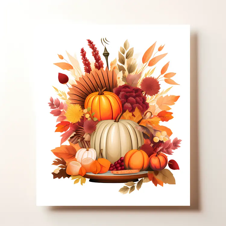 Autumn Harvest Arrangement with Pumpkins and Leaves
