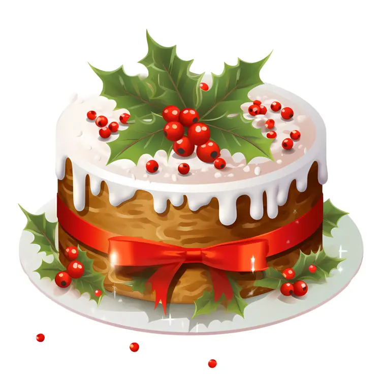 Christmas Cake with Holly and Icing