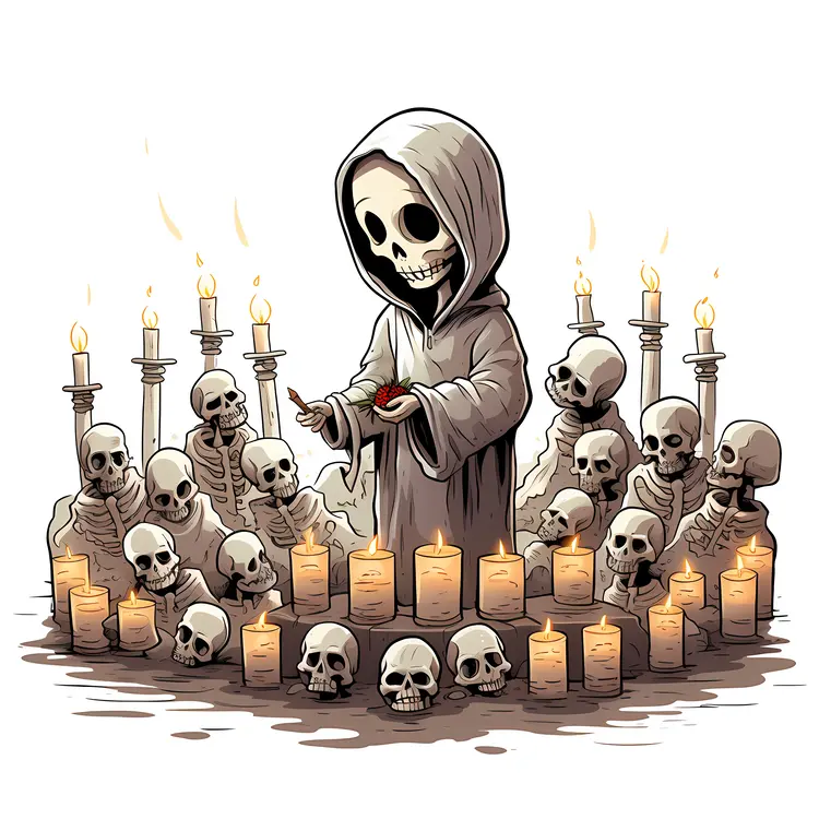 Hooded Skeleton Surrounded by Candles