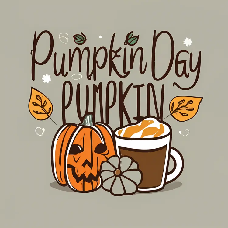 Pumpkin Day with Coffee Cup and Leaves