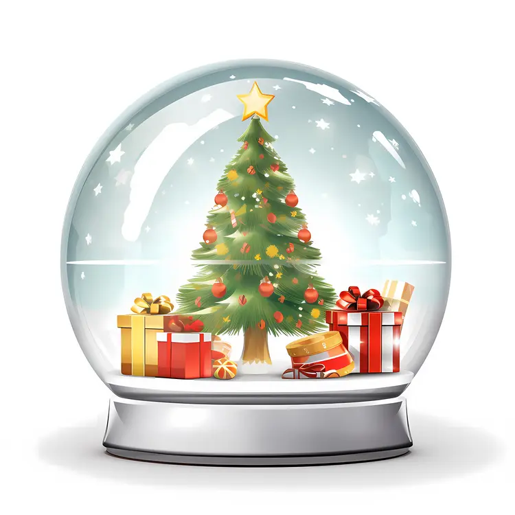Christmas Tree in Snow Globe with Silver Base