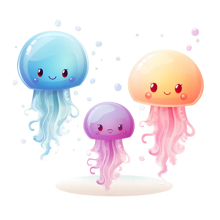 Cute Blue, Purple, and Orange Jellyfish
