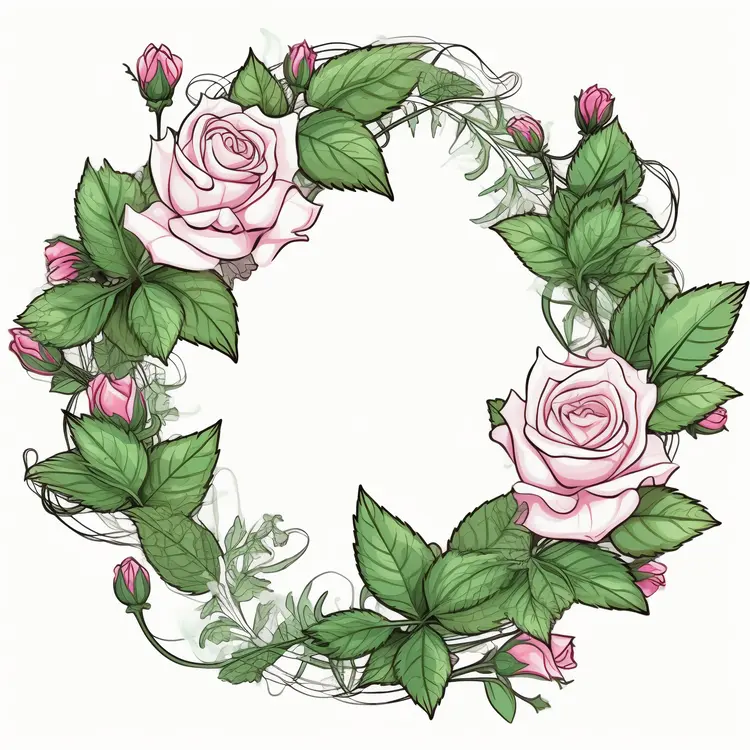 Beautiful Rose Wreath with Pink Roses and Green Leaves