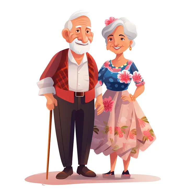 Happy Elderly Couple Illustration for Grandparents Day