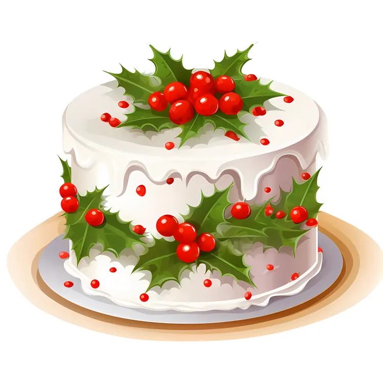 Christmas Cake with Holly and Icing