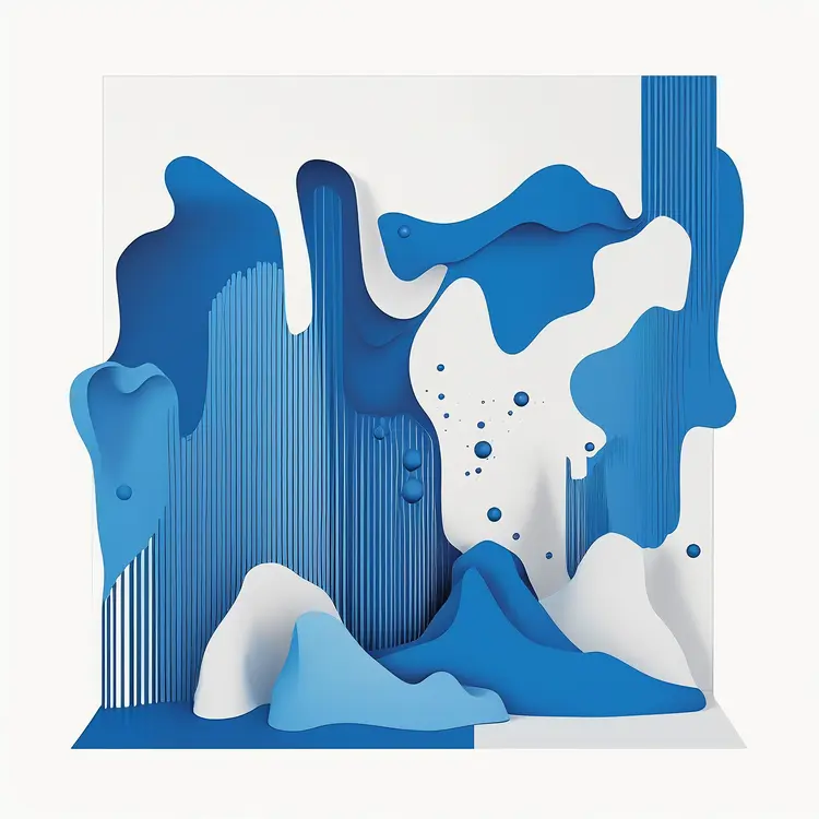 Blue and White Abstract Art with Fluid Forms