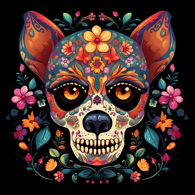 Colorful Sugar Skull with Floral Patterns for Day of the Dead