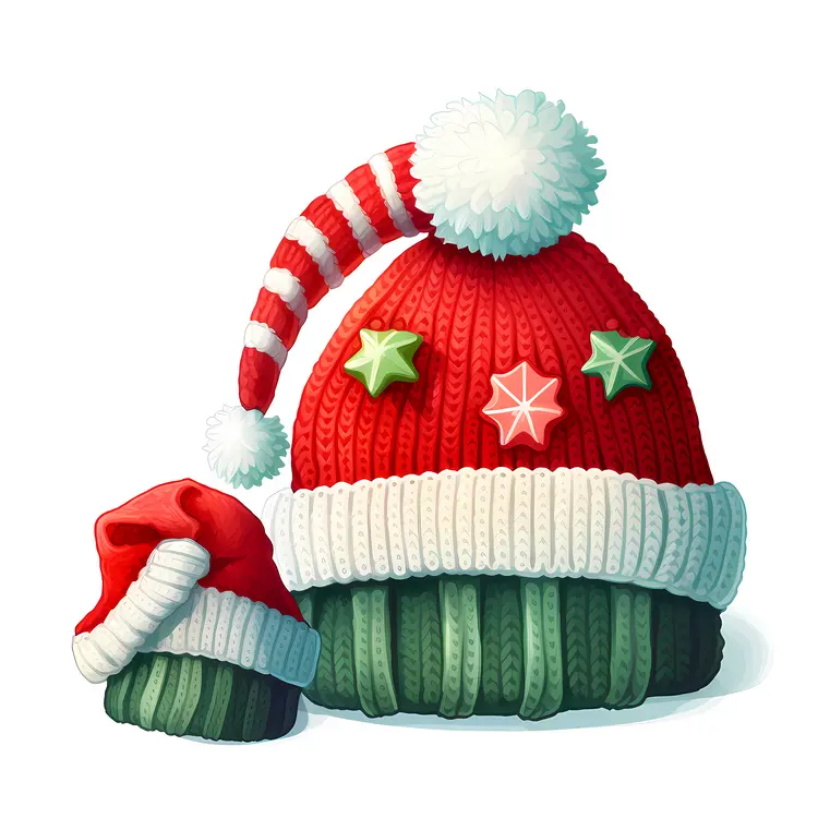 Red and White Knit Hat with Stars