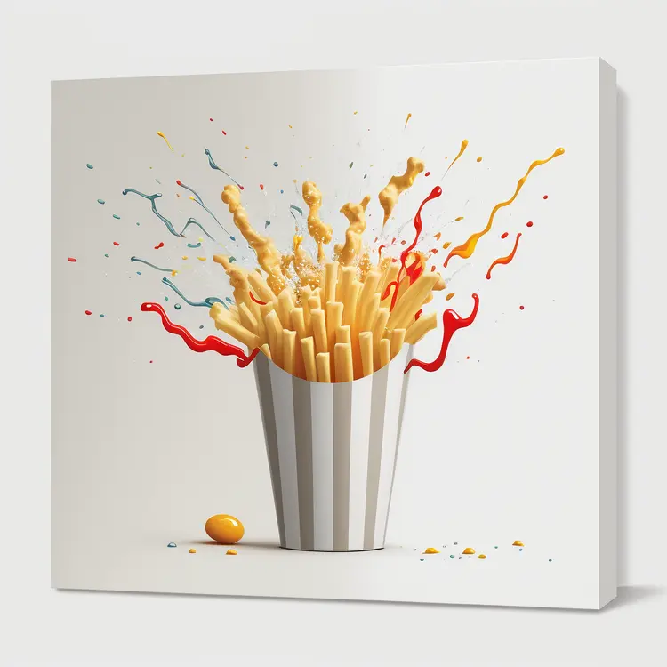 Exploding French Fries with Colorful Splashes