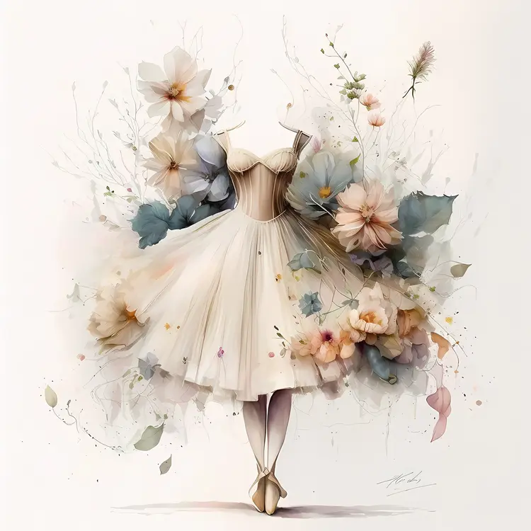 Elegant Floral Ballet Dress Illustration