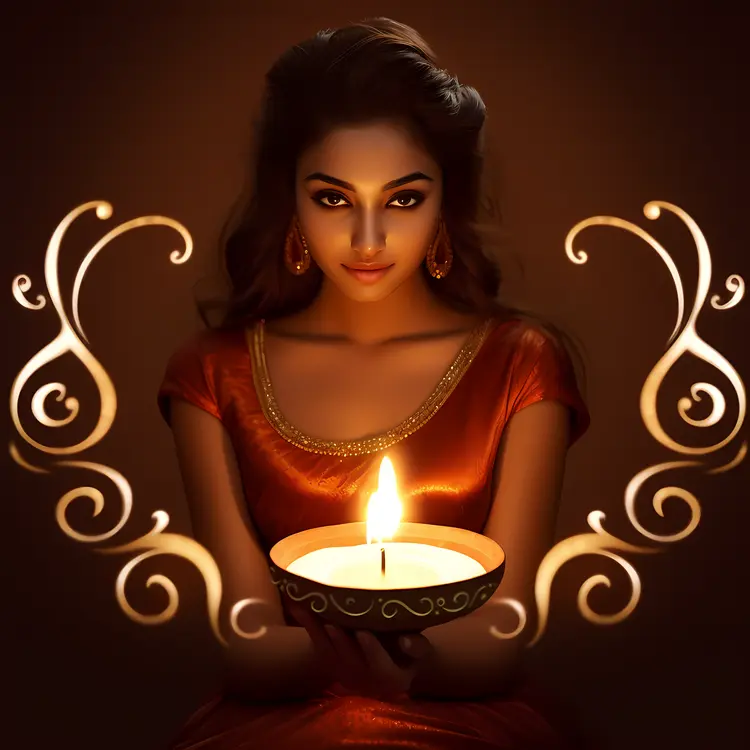Woman Holding Candle for Diwali