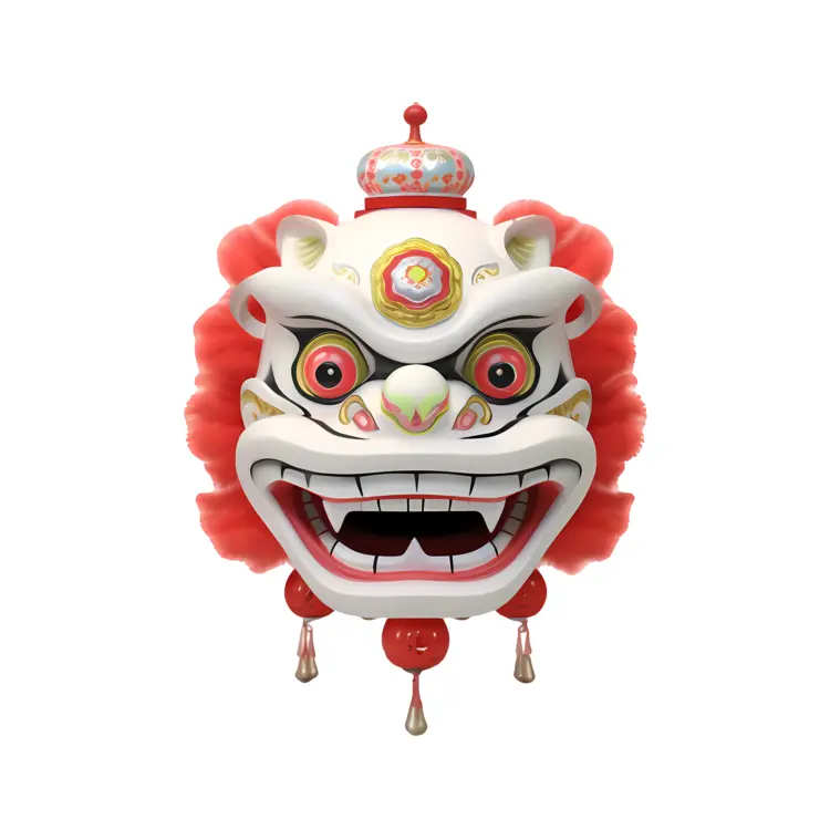 Traditional Lion Mask with Red Accents