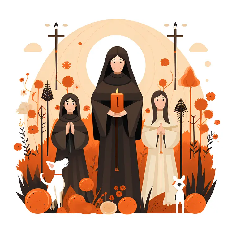 Illustration of Religious Ceremony with People and Candles