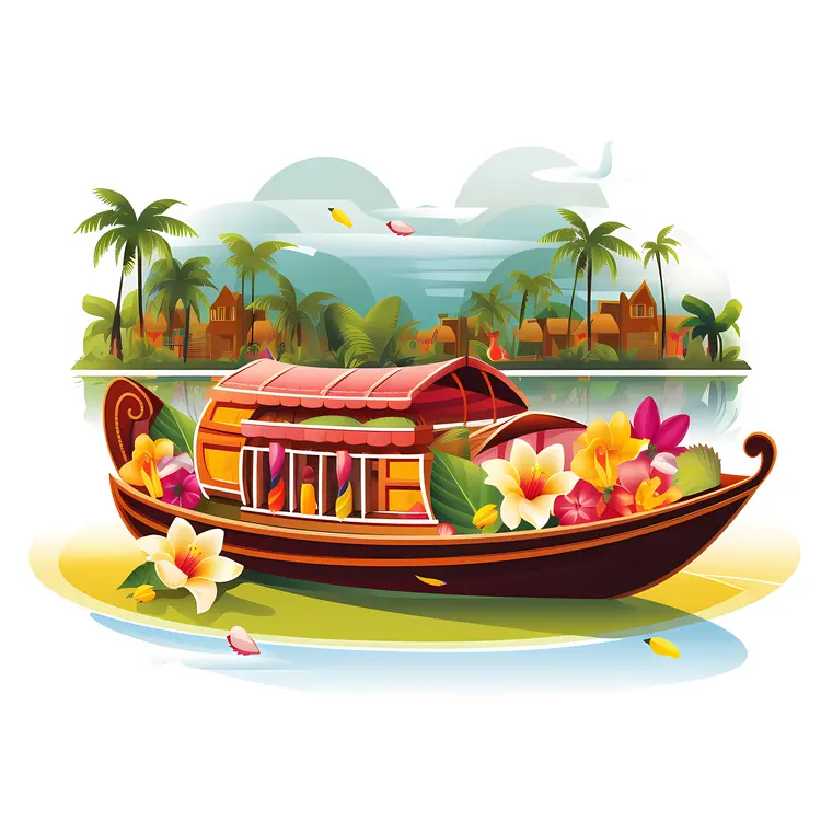 Flower Boat with Scenic Background