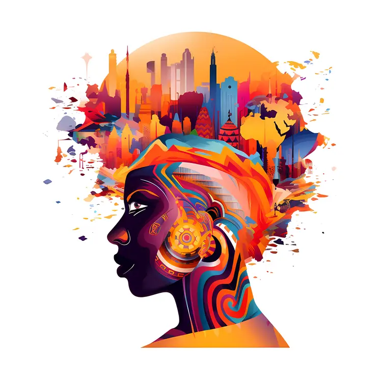 Vibrant Woman's Silhouette with Colorful Cityscape