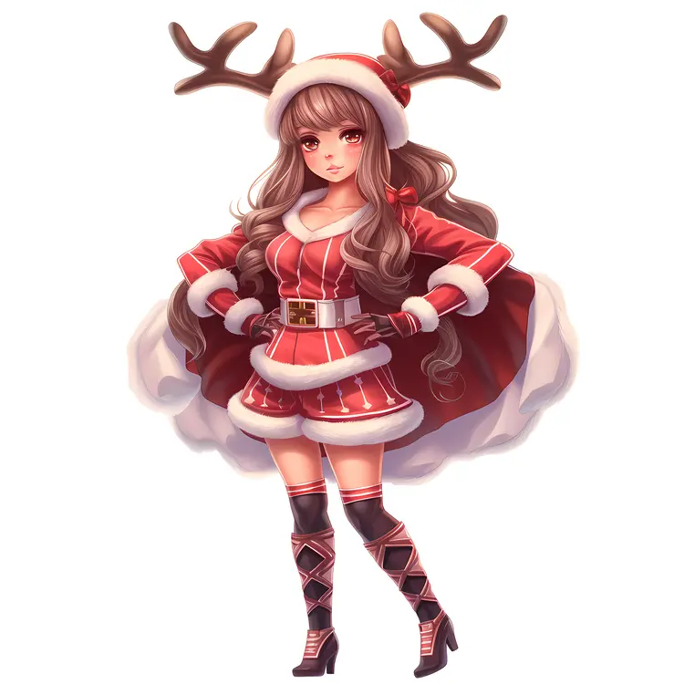Girl with Antlers in Red Christmas Cape