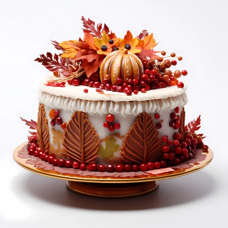 Leaf Decorated Cake with Fruits