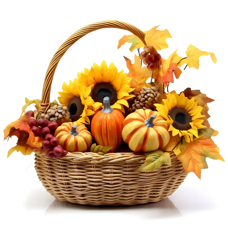 Basket with Sunflowers and Pinecones for Thanksgiving