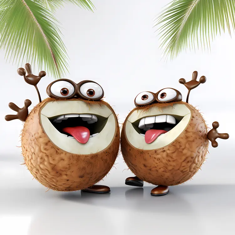 Happy Coconut Characters with Tongues Out