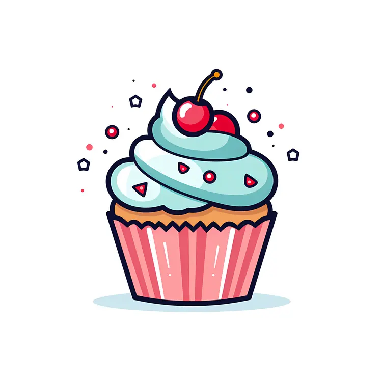 Cute Cupcake with Blue Frosting and Cherry