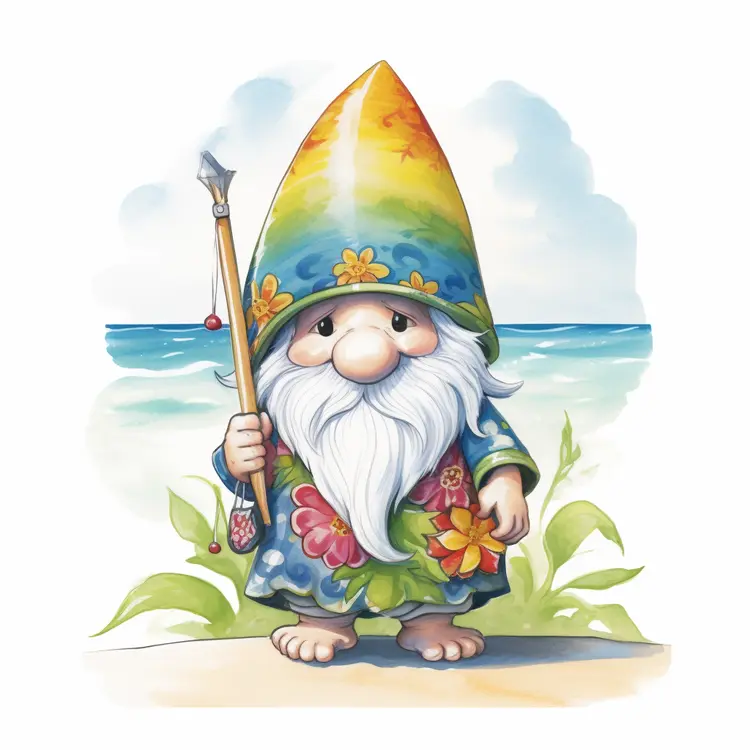 Beach Gnome with Fishing Rod