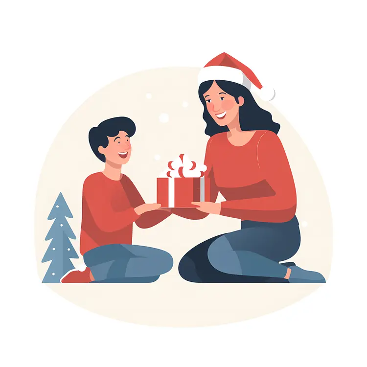 Mother and Child Exchanging Christmas Gift