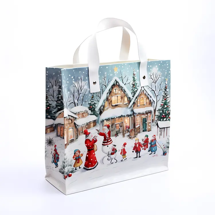 Winter Village Scene on Gift Bag