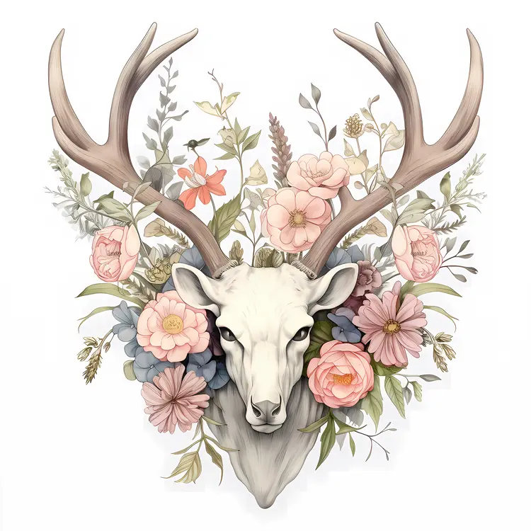 Deer Skull with Floral Arrangement