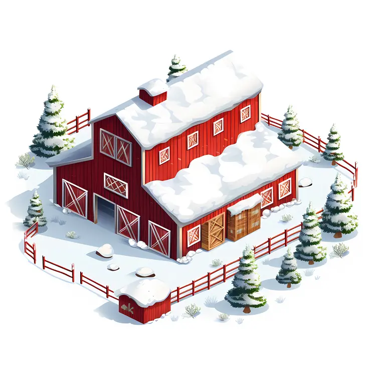 Red Barn in Snowy Winter