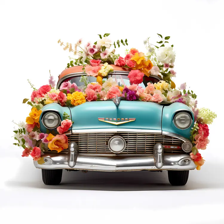 Vintage Car Decorated with Flowers for Celebration