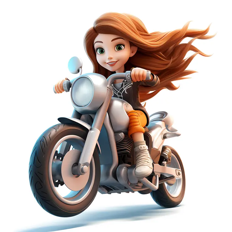 Girl Riding Motorcycle with Long Hair Blowing in the Wind