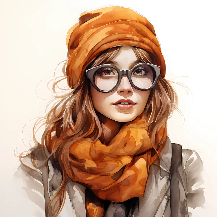 Woman in Orange Scarf and Glasses