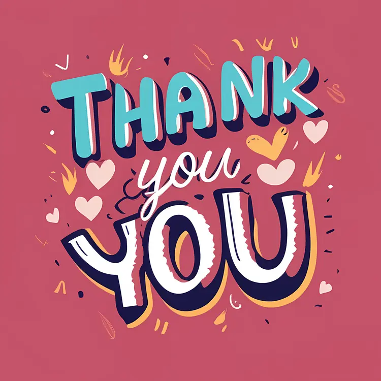 Playful Thank You Text with Hearts and Doodles
