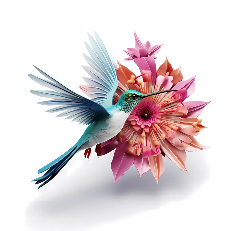Hummingbird and Pink Floral Arrangement