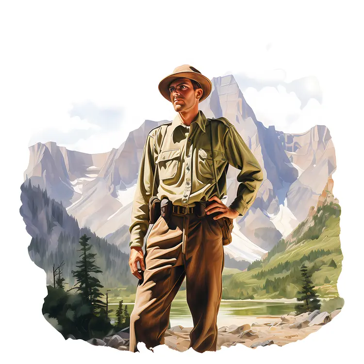 Park Ranger in Uniform with Mountain Background
