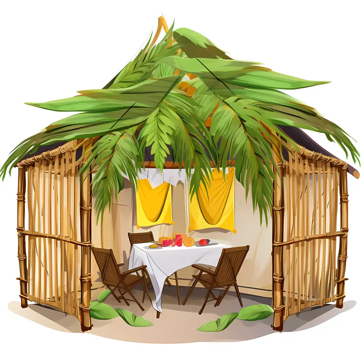 Tropical Bamboo Hut with Palm Leaf Roof