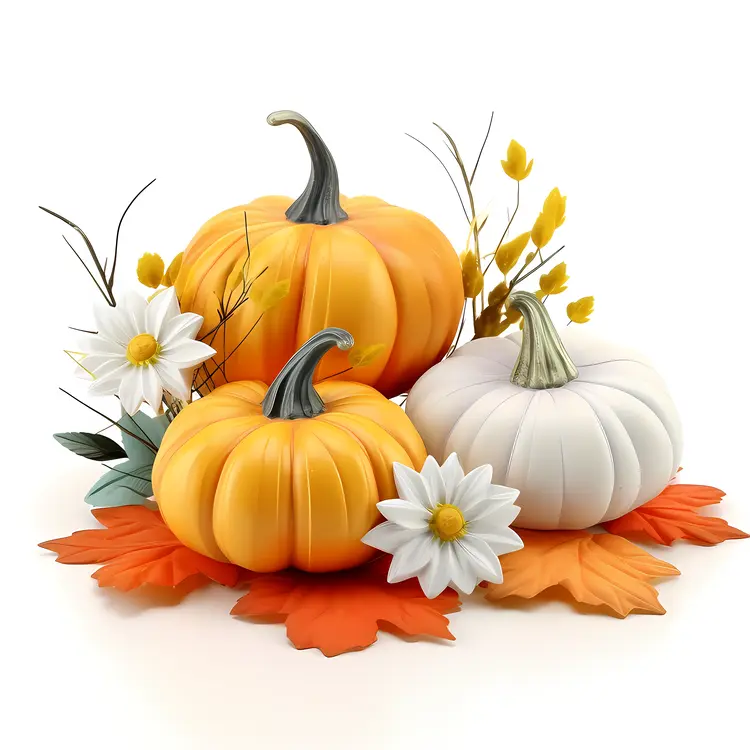 Autumn Pumpkins with Flowers