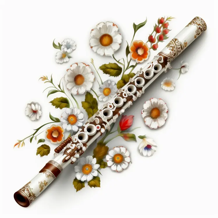 Beautifully Decorated Flute with Floral Background