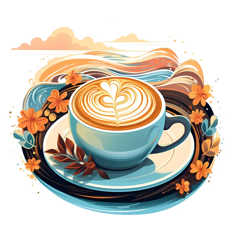 Latte Art with Floral Background