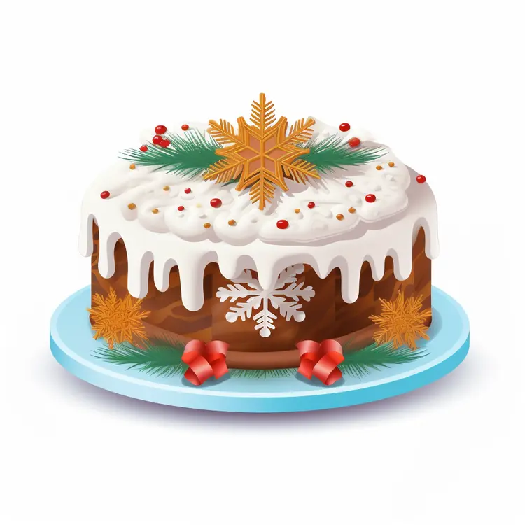 Christmas Cake with Snowflake and Pine Decorations
