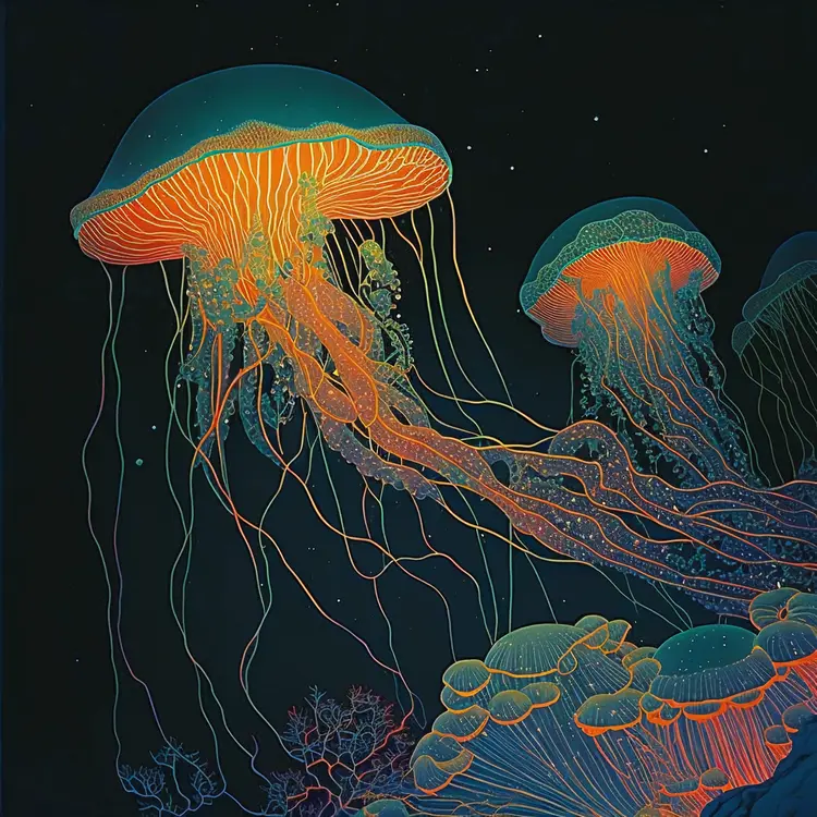Bioluminescent Jellyfish in the Deep Sea