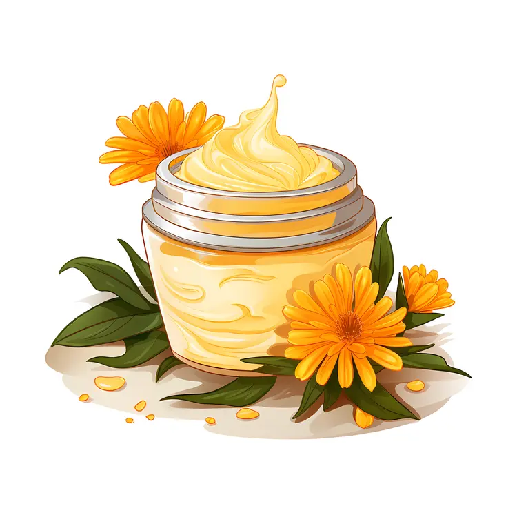 Cream Jar with Yellow Flowers and Leaves