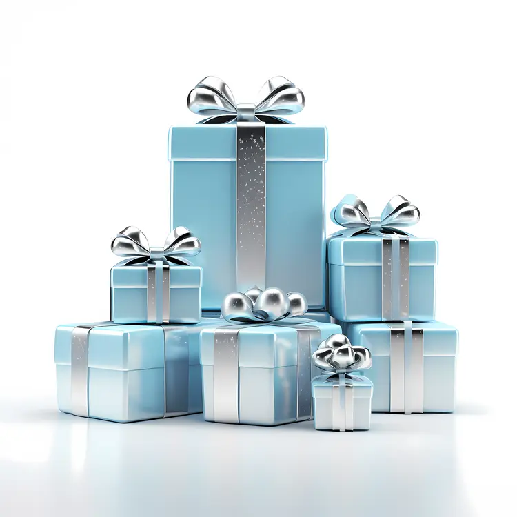 Blue Gift Boxes with White Ribbons