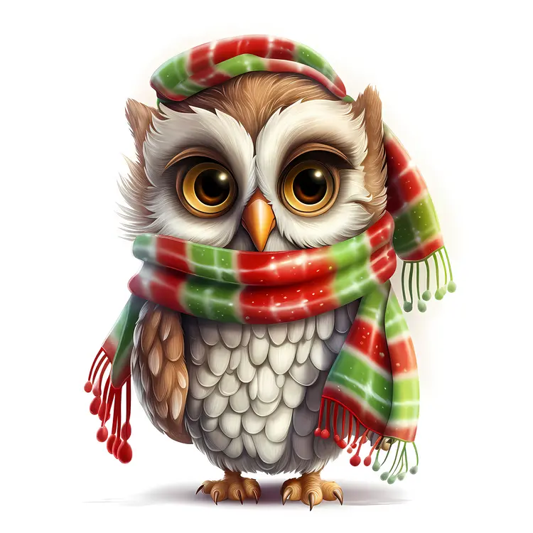 Owl with Striped Scarf in Winter
